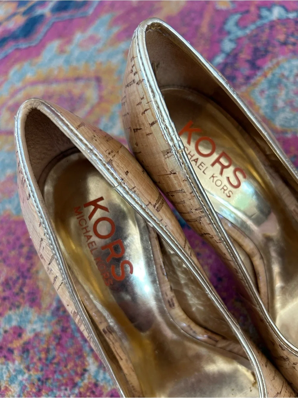 Michael Kors | Women’s Tan Cork Peep-Toe Pumps in Natural W/Gold Lining Size 8.5